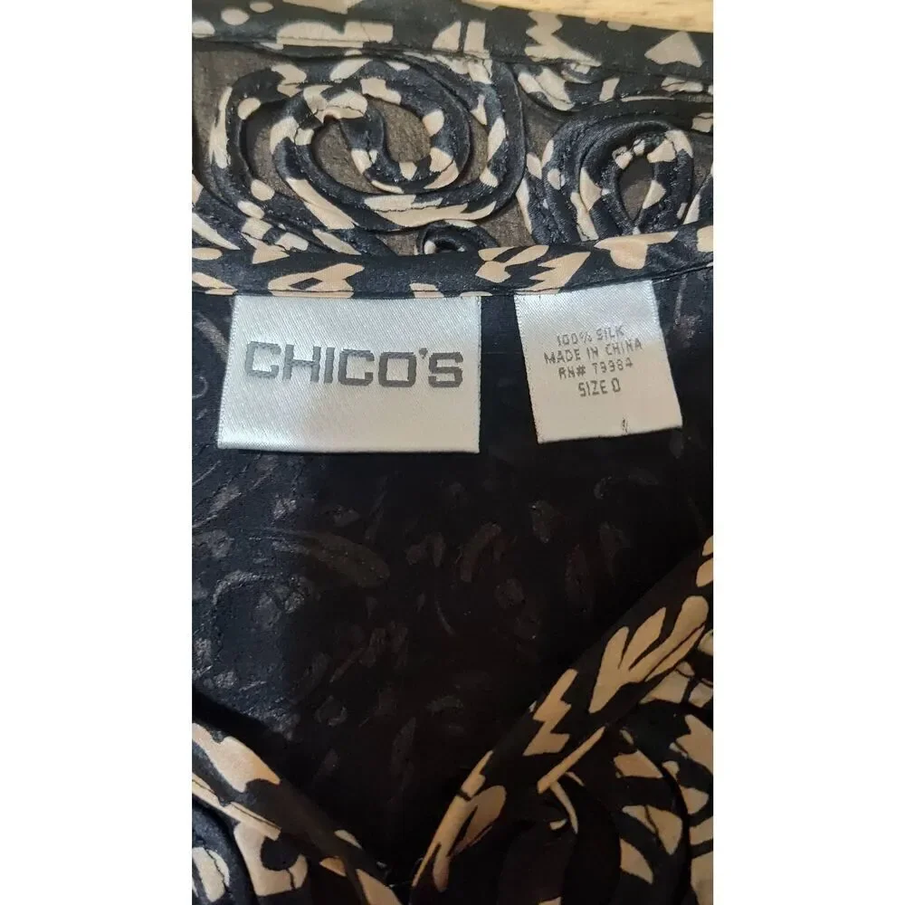 Chico's women's open front short cardigan abstract black beige pattern Size 0 Sh